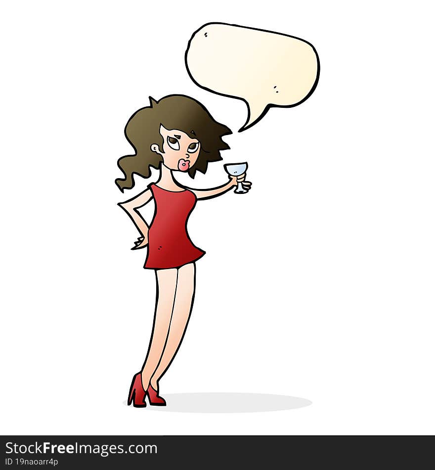 Cartoon Woman At Party With Speech Bubble