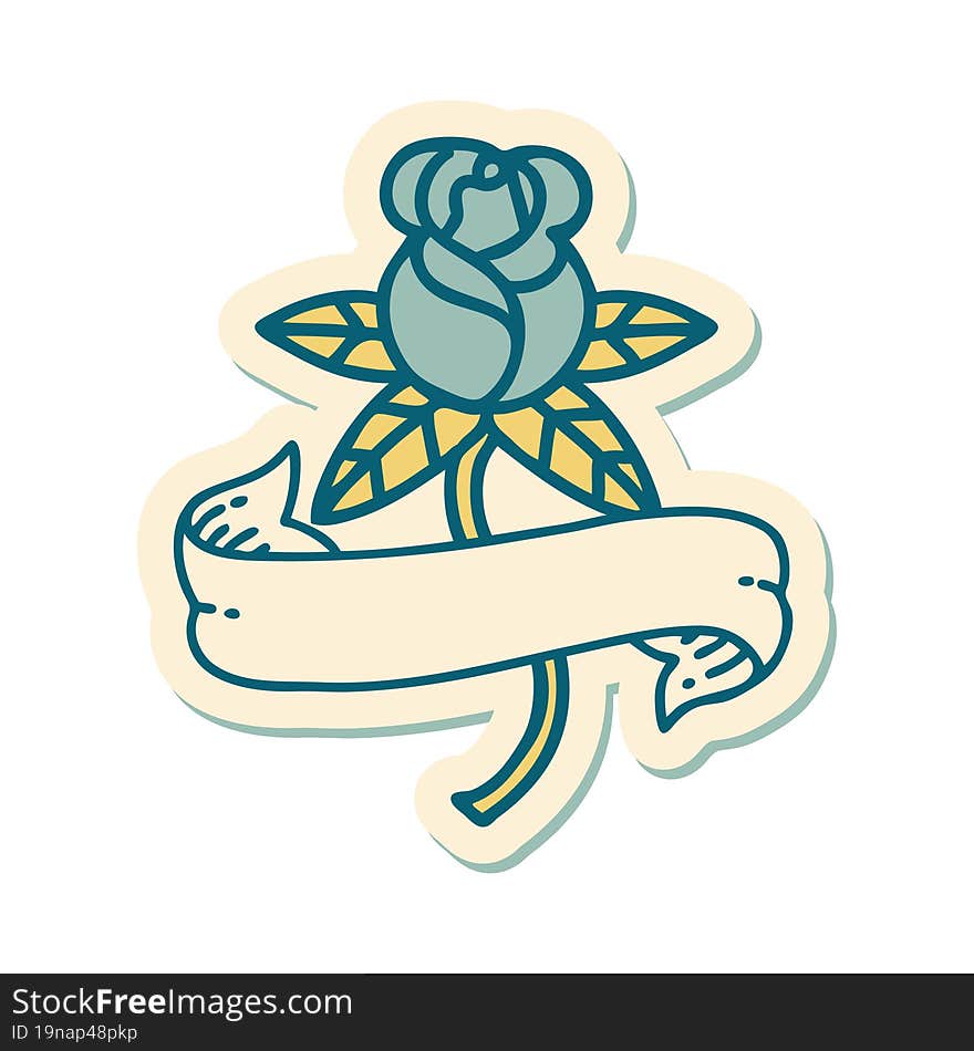 sticker of tattoo in traditional style of a rose and banner. sticker of tattoo in traditional style of a rose and banner