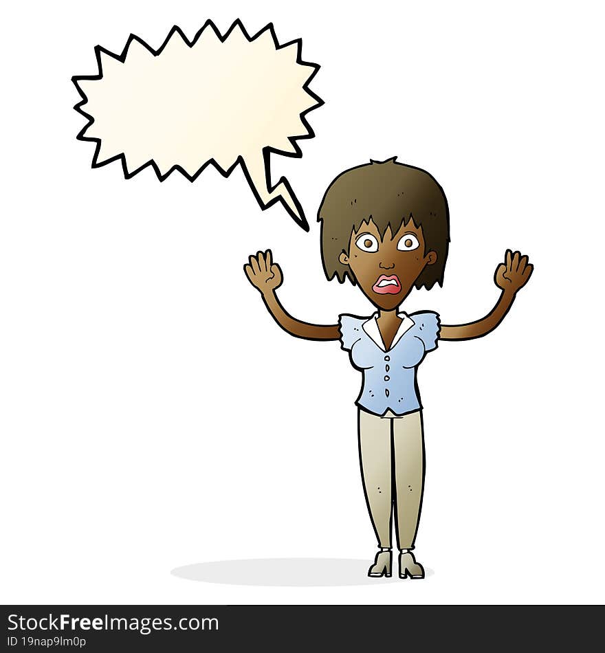 cartoon woman stressing out with speech bubble