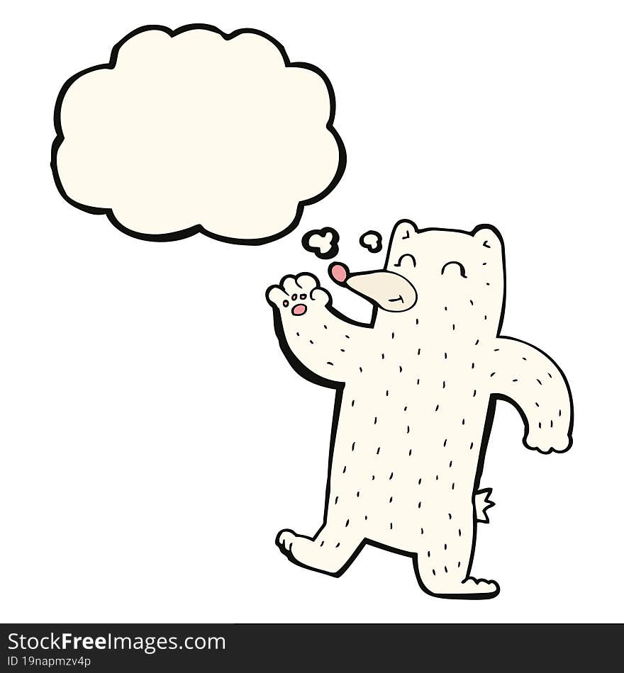 Cartoon Waving Polar Bear With Thought Bubble