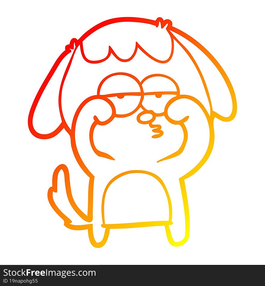 Warm Gradient Line Drawing Cartoon Tired Dog