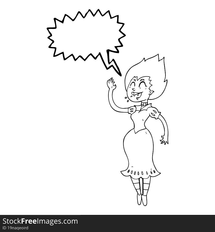 freehand drawn speech bubble cartoon vampire girl