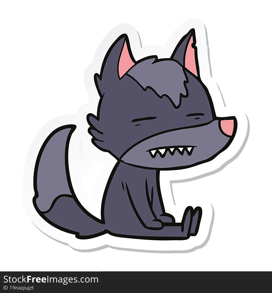 Sticker Of A Cartoon Sitting  Wolf Showing Teeth