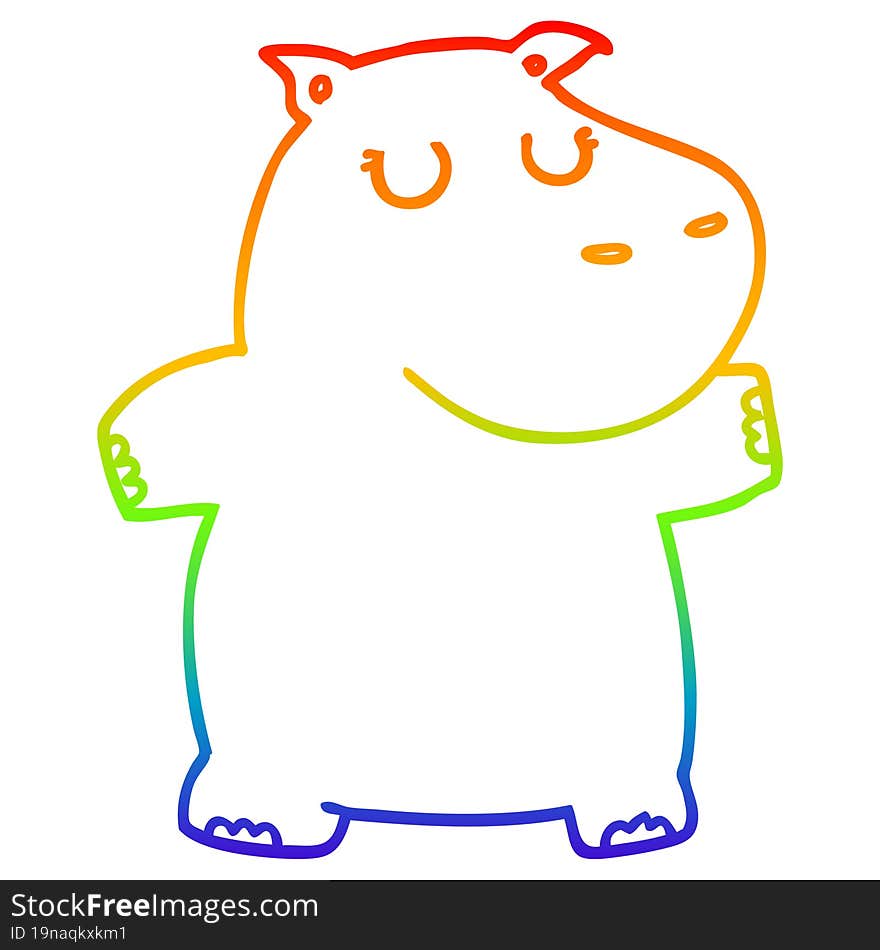 rainbow gradient line drawing cartoon hippo