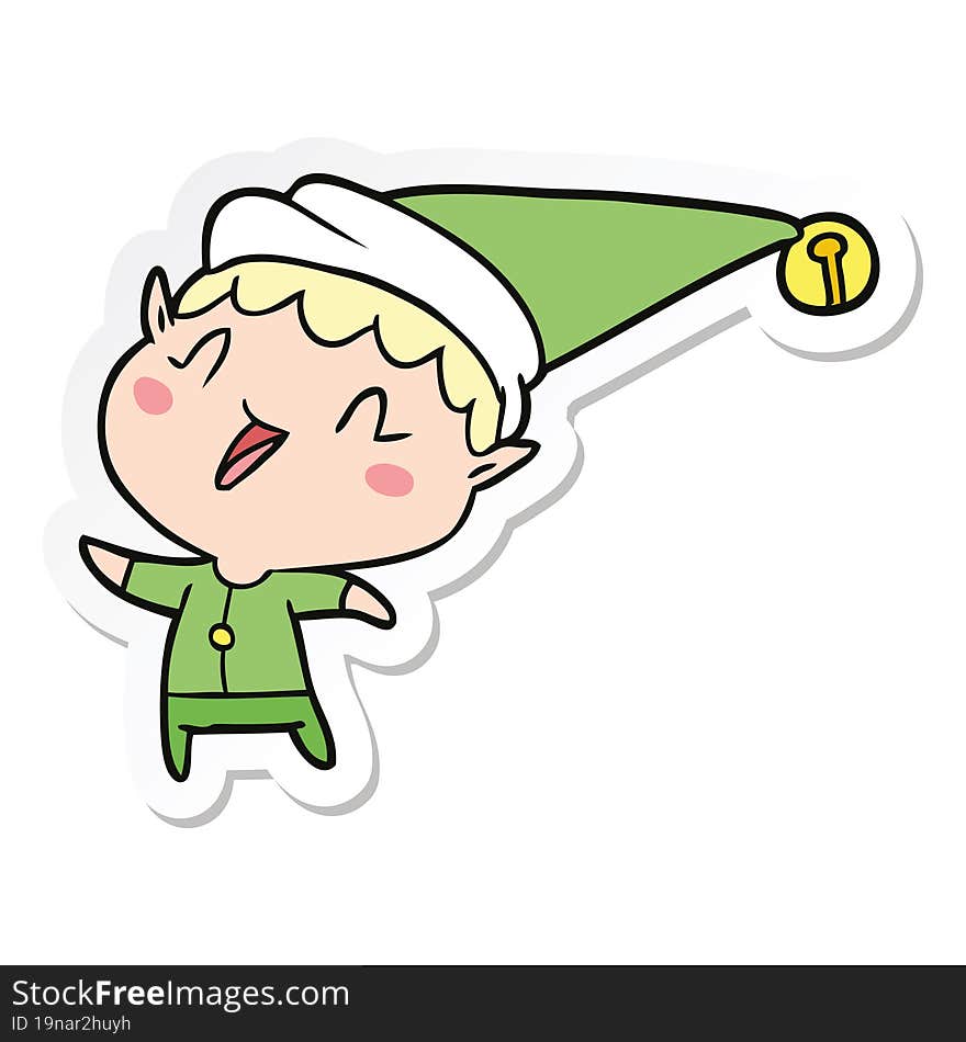 Sticker Of A Cartoon Happy Christmas Elf