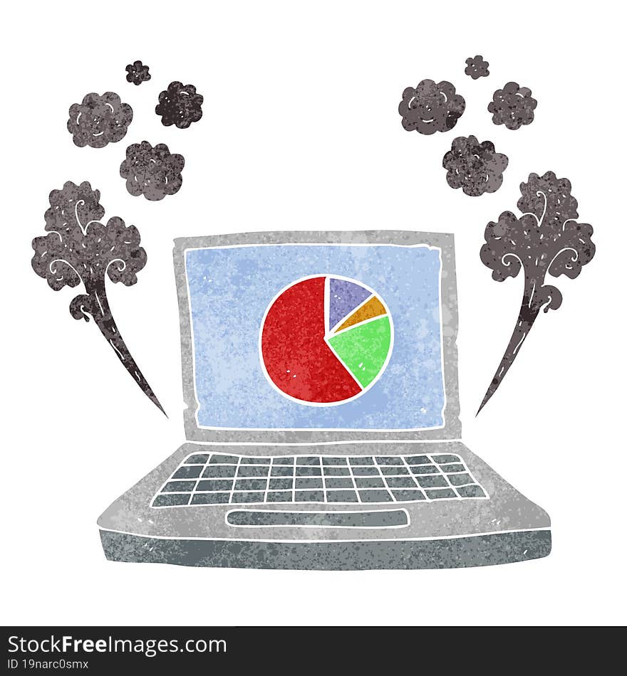 retro cartoon laptop computer with pie chart