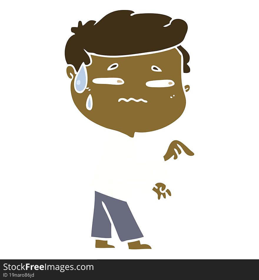 flat color style cartoon anxious man pointing