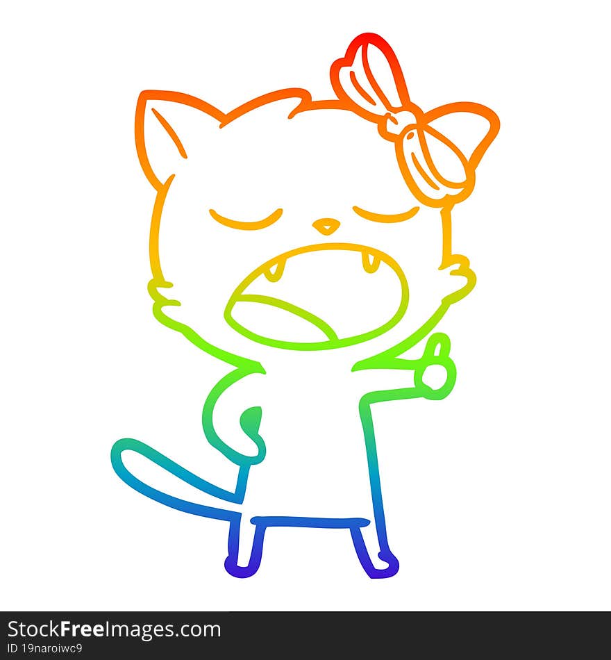 rainbow gradient line drawing cartoon yawning cat