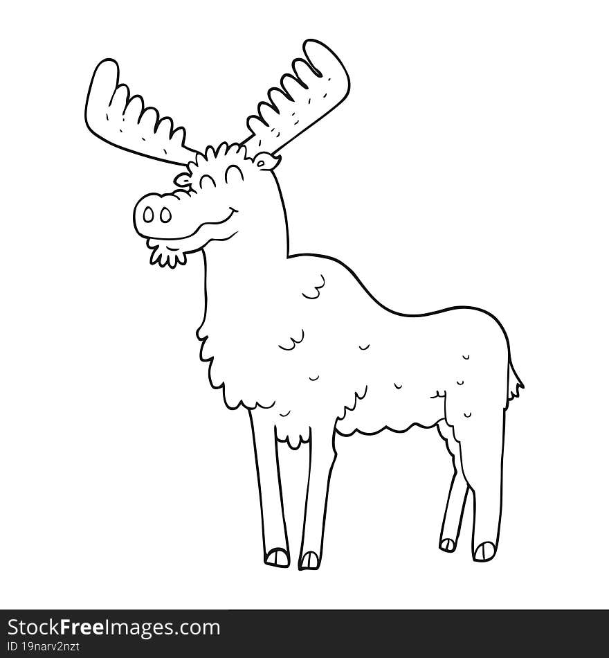 freehand drawn black and white cartoon moose