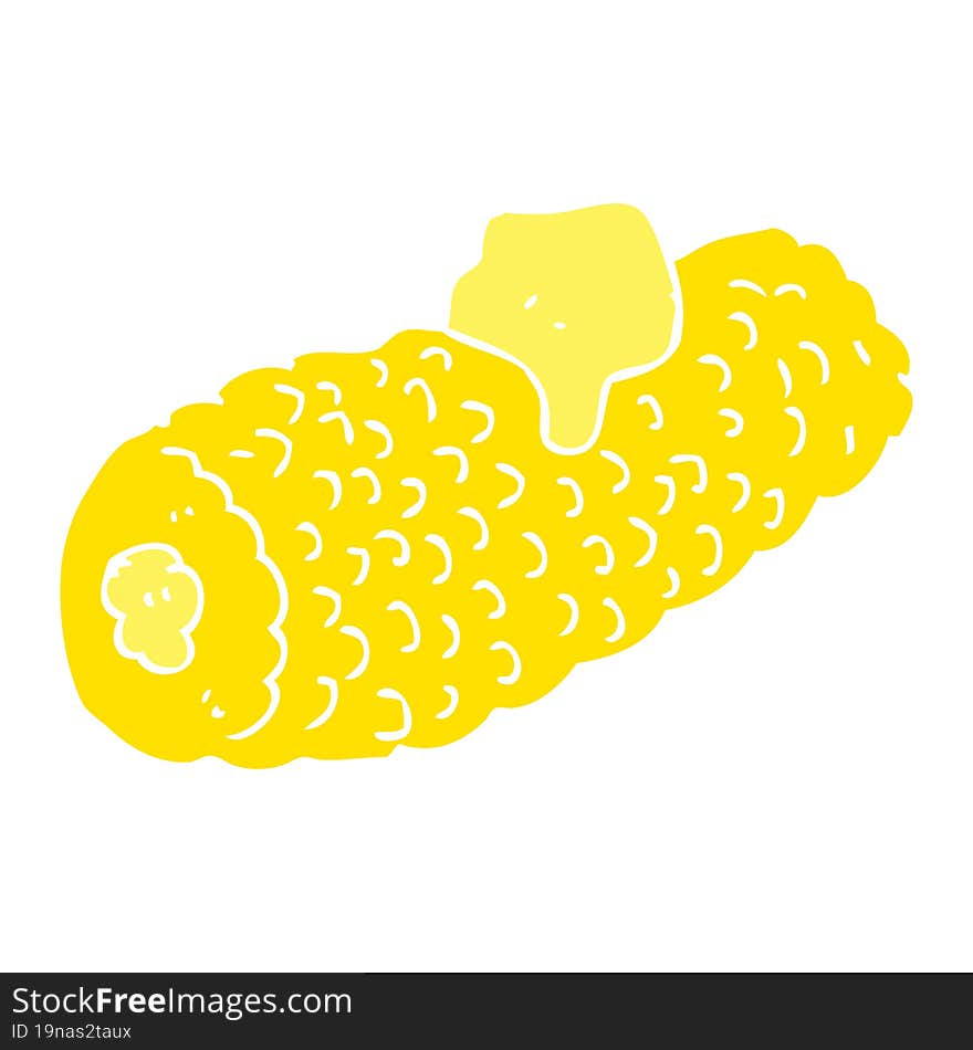 Flat Color Illustration Of A Cartoon Corn On Cob With Butter