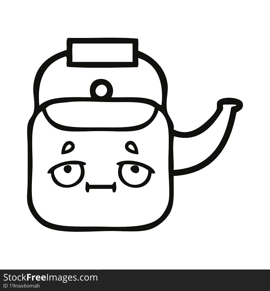 line drawing cartoon of a kettle. line drawing cartoon of a kettle