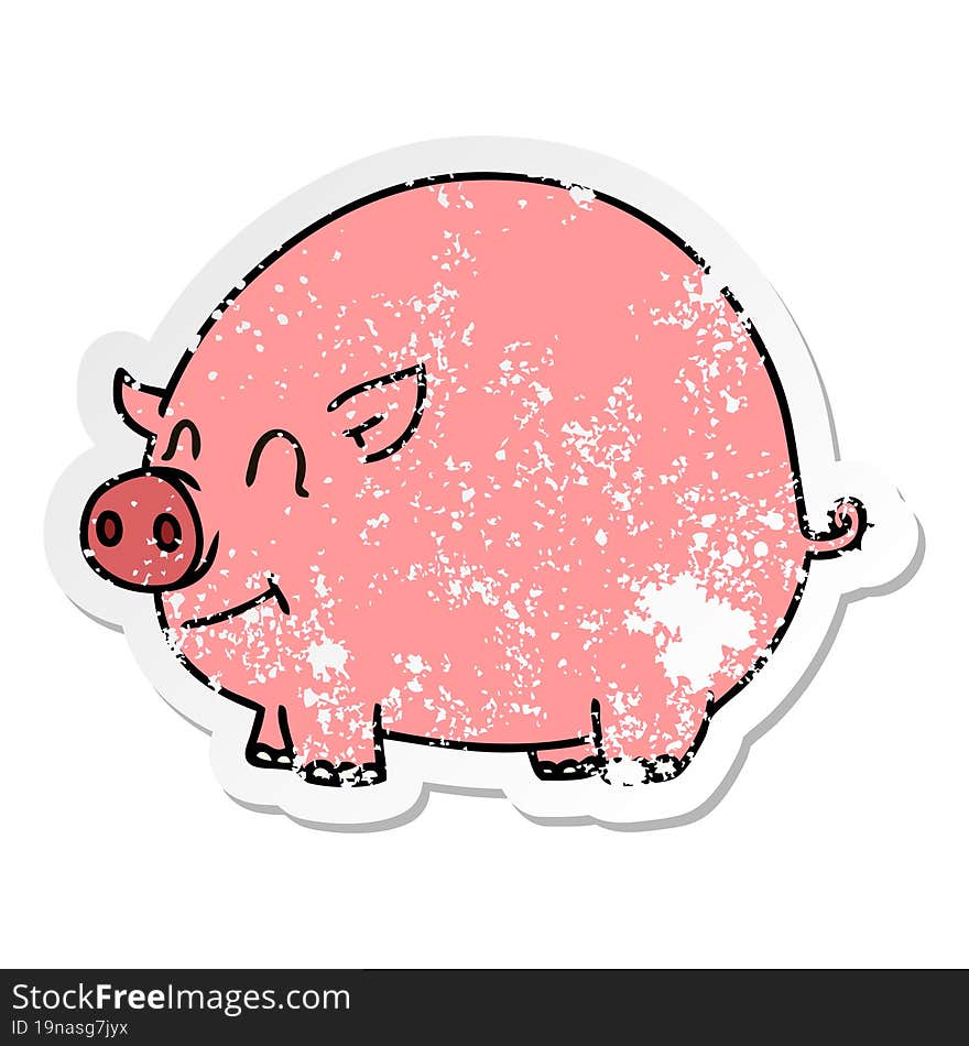 distressed sticker of a quirky hand drawn cartoon pig