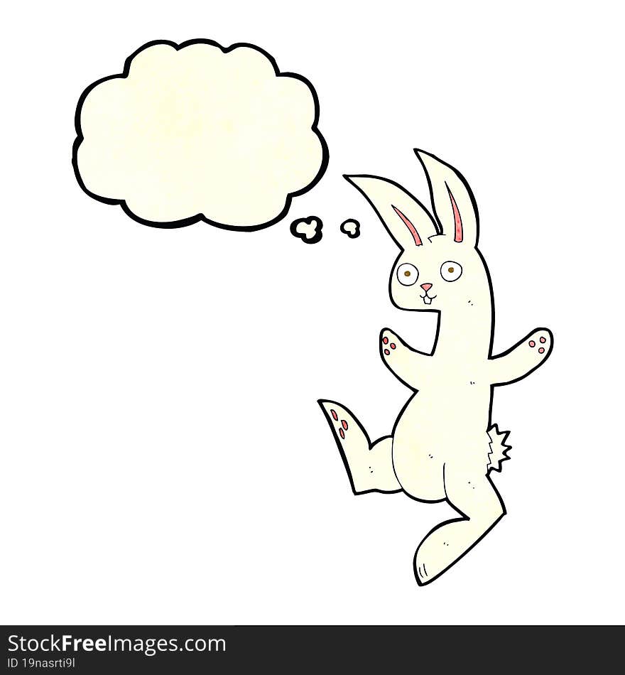 funny cartoon white rabbit with thought bubble