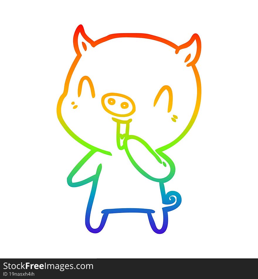 rainbow gradient line drawing of a happy cartoon pig