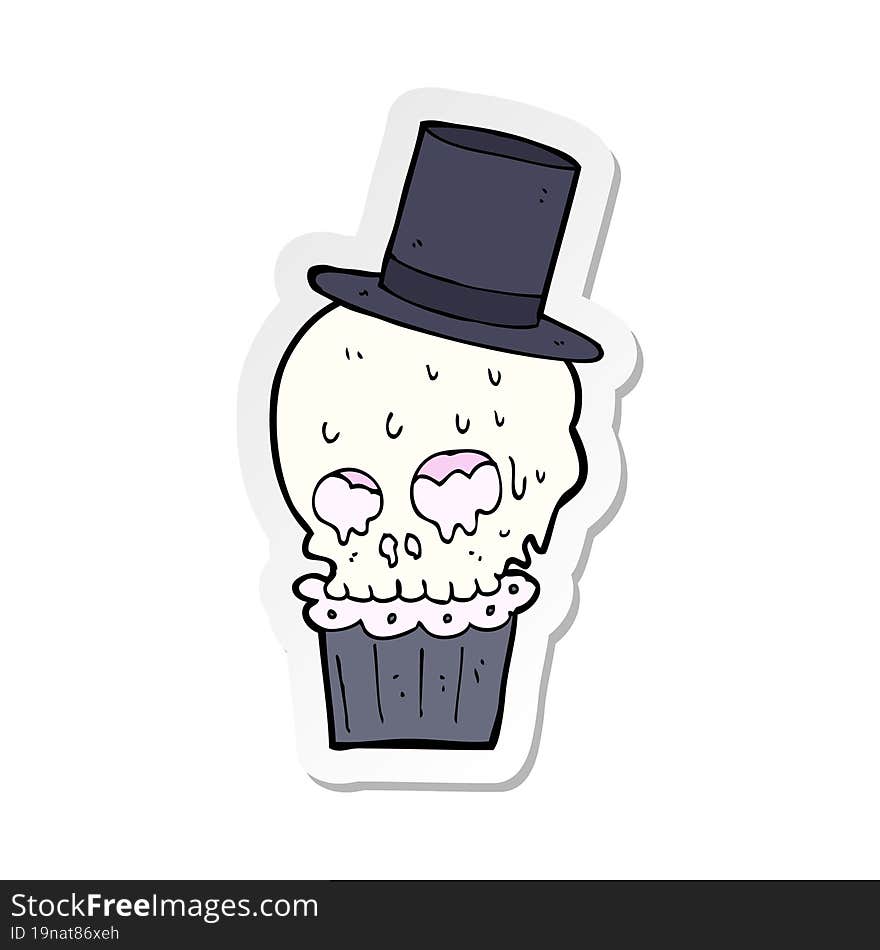 Sticker Of A Cartoon Spooky Cupcake