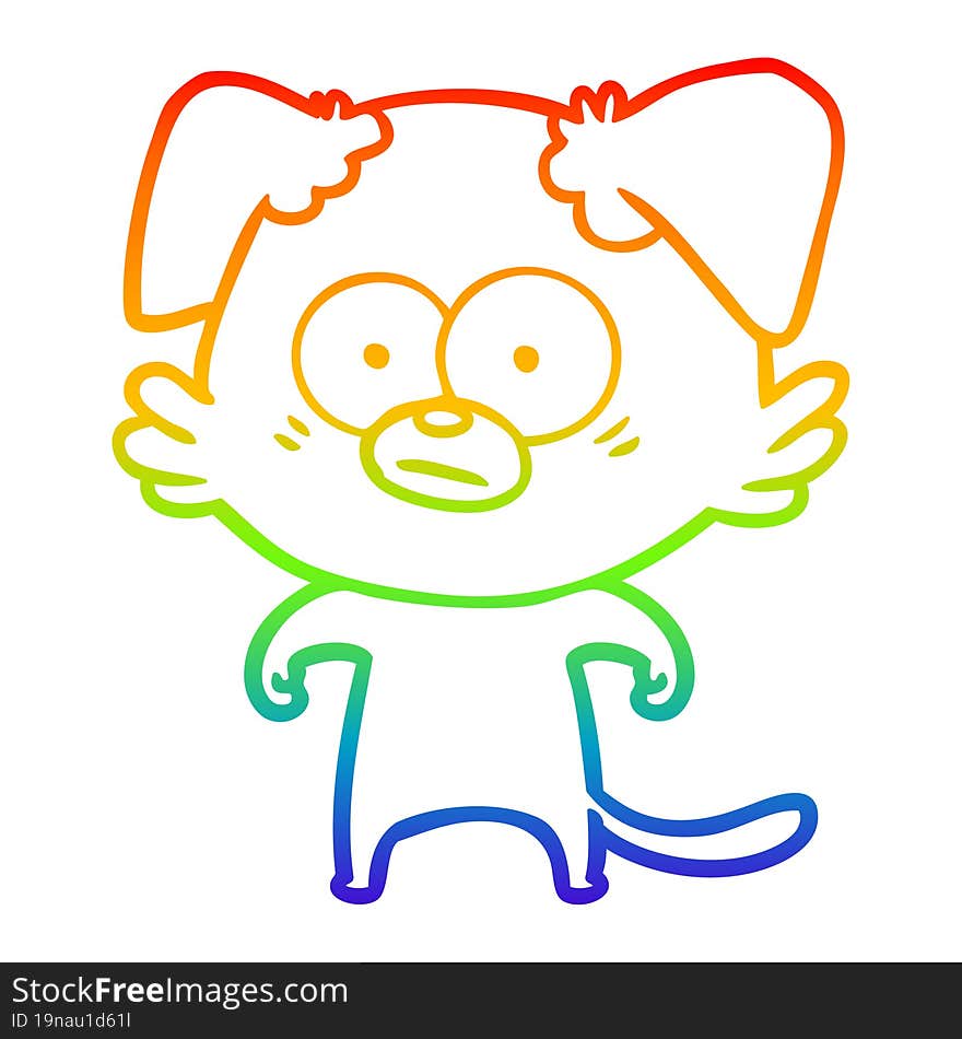 rainbow gradient line drawing of a nervous dog cartoon