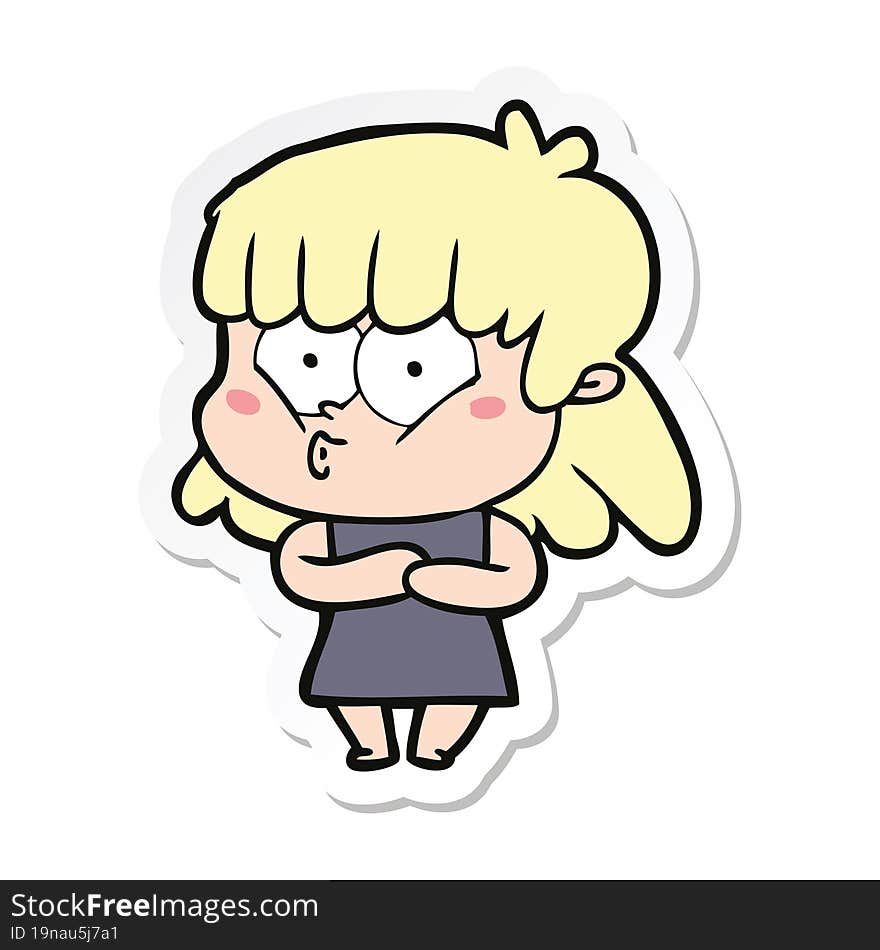 Sticker Of A Cartoon Whistling Girl