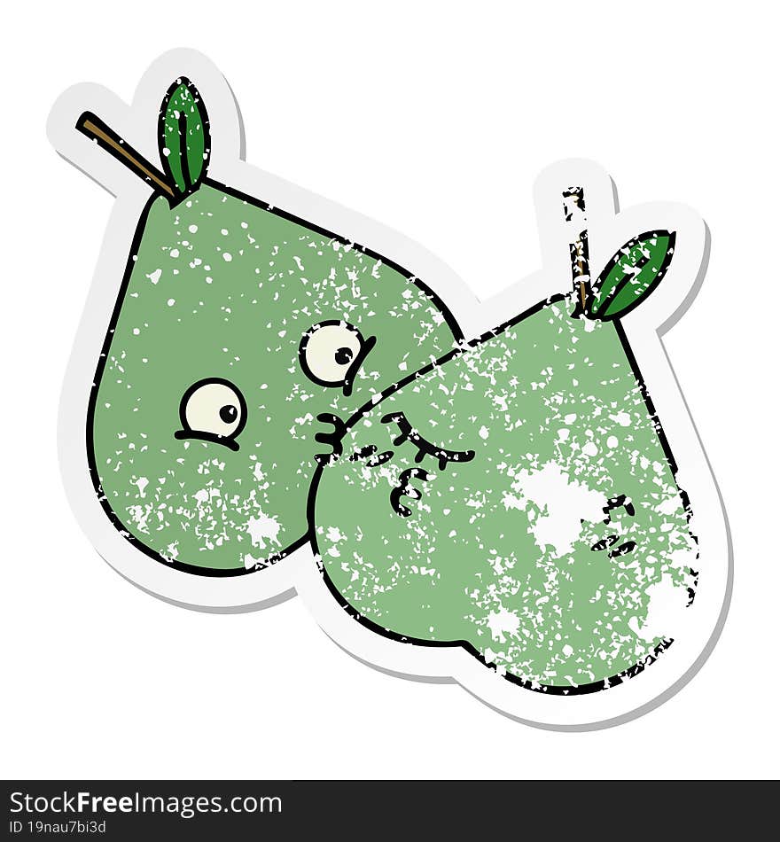 distressed sticker of a cute cartoon green pear