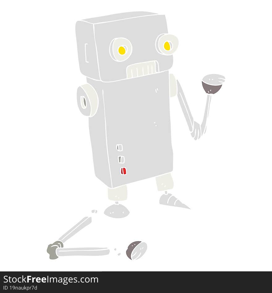 Flat Color Illustration Of A Cartoon Broken Robot