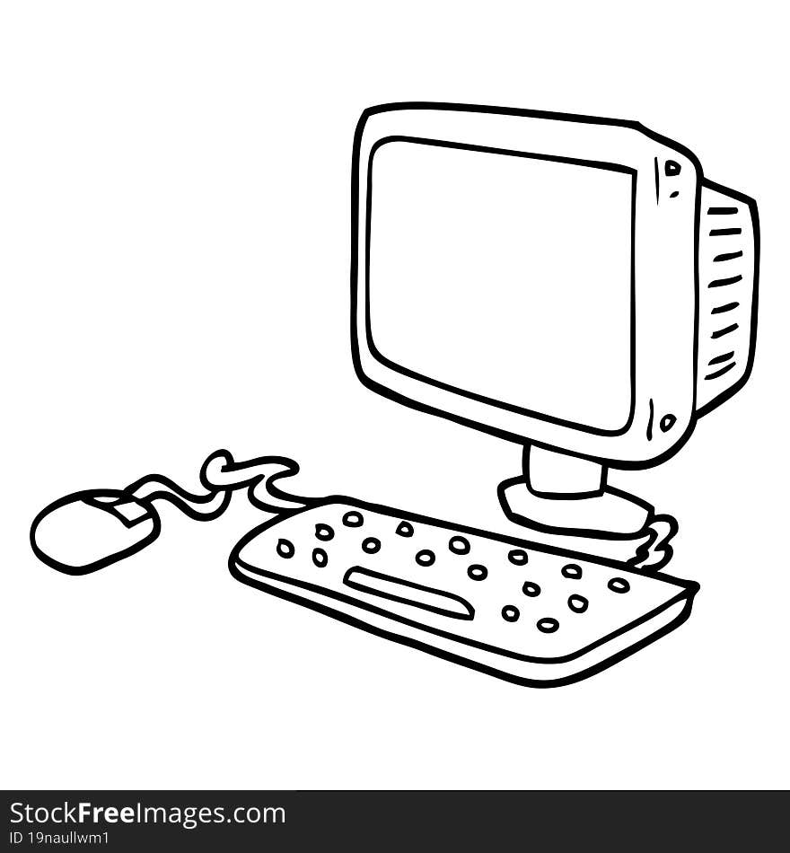 line drawing cartoon office computer