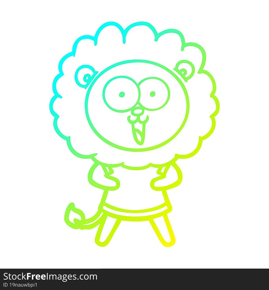 cold gradient line drawing of a happy cartoon lion