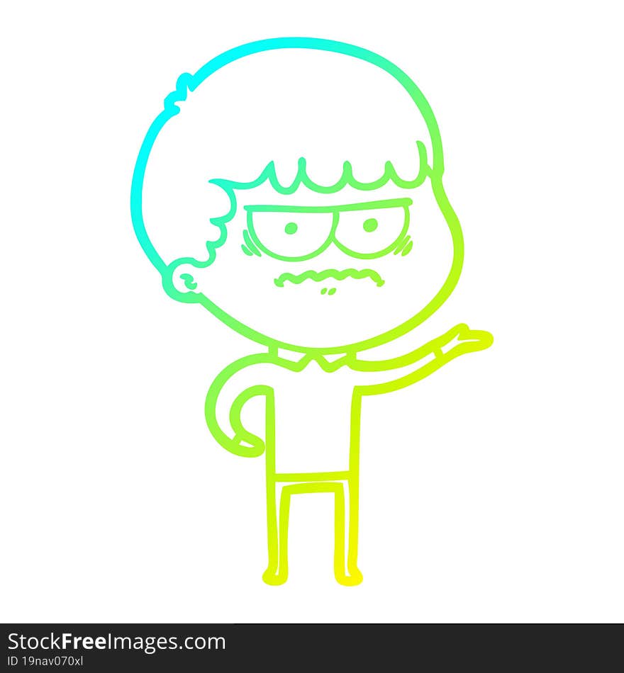 cold gradient line drawing cartoon annoyed man