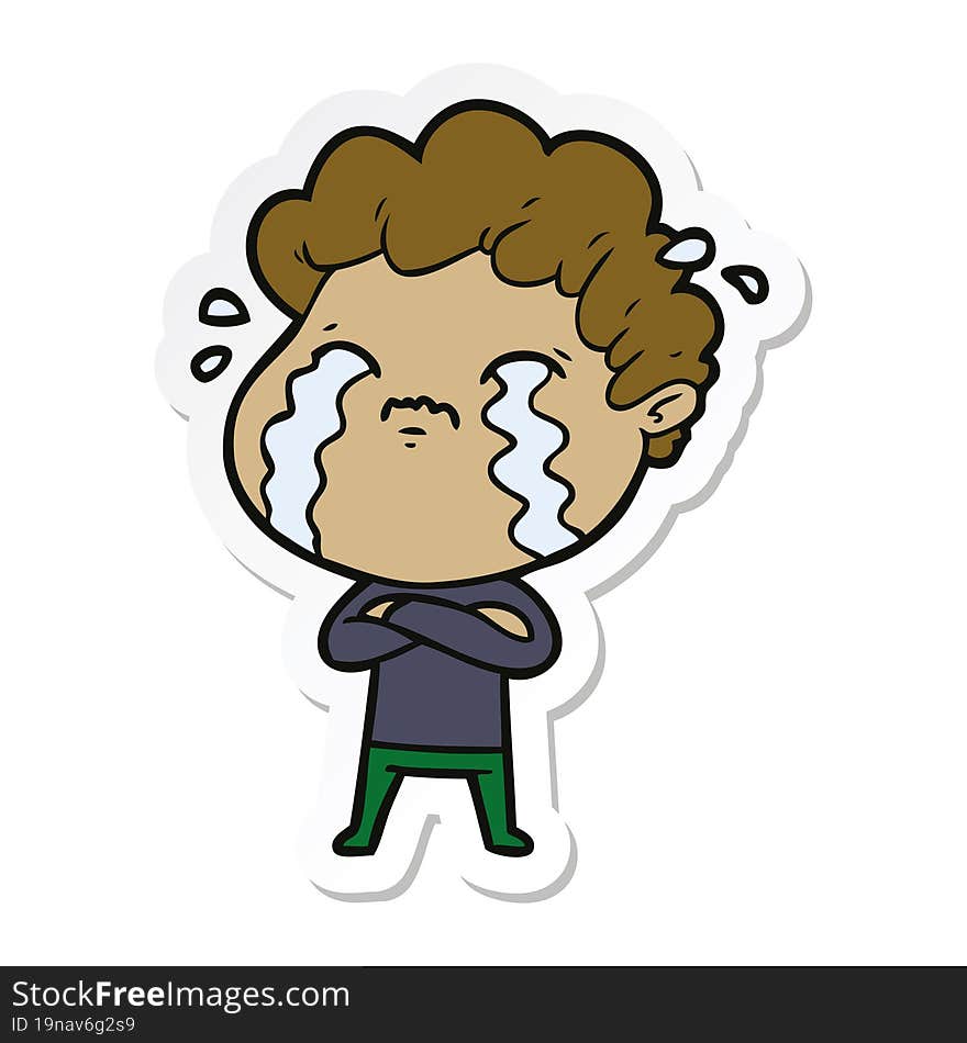 sticker of a cartoon man crying