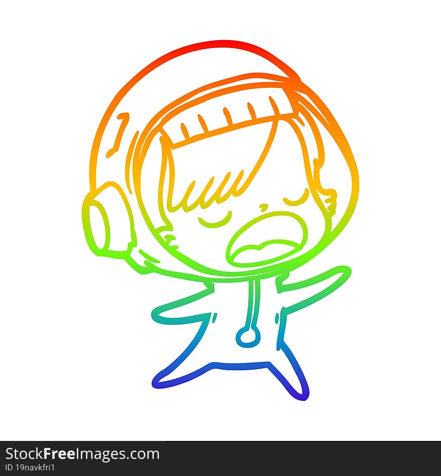 rainbow gradient line drawing cartoon talking astronaut woman