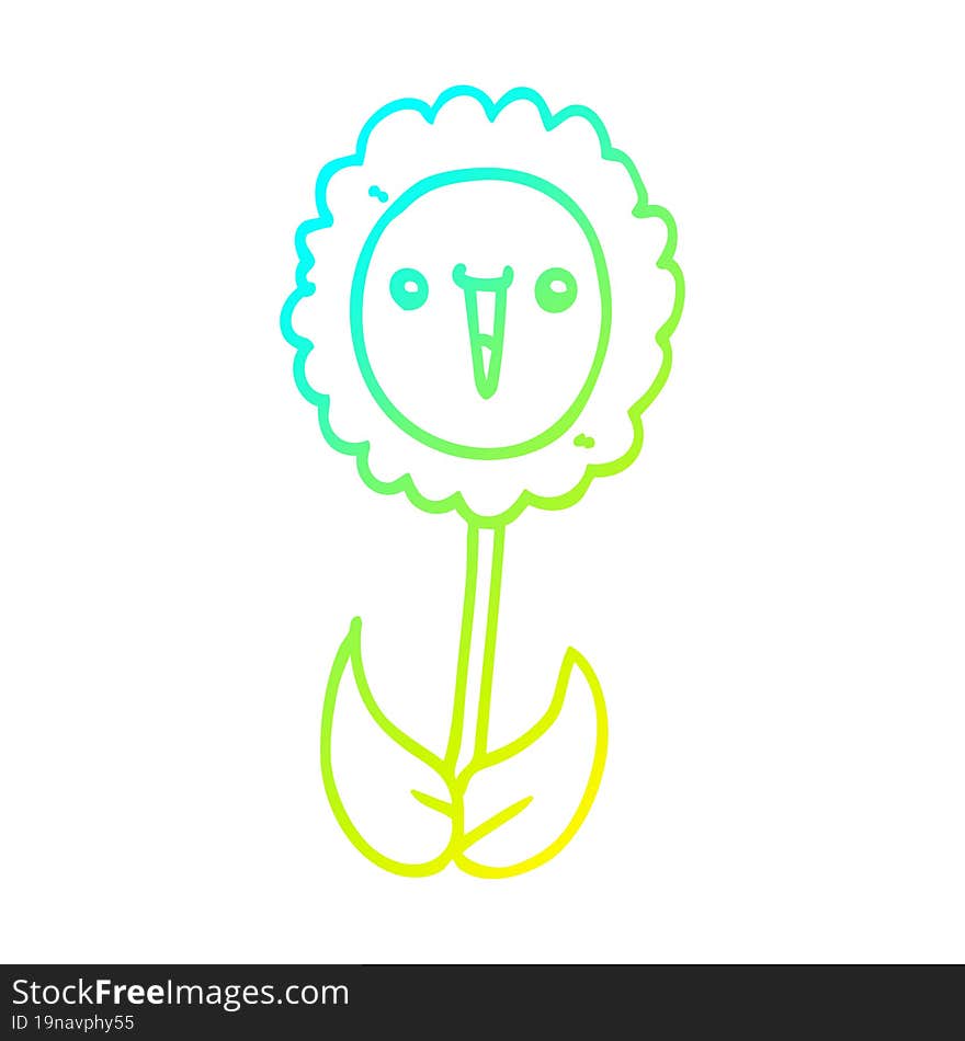 cold gradient line drawing of a cartoon flower