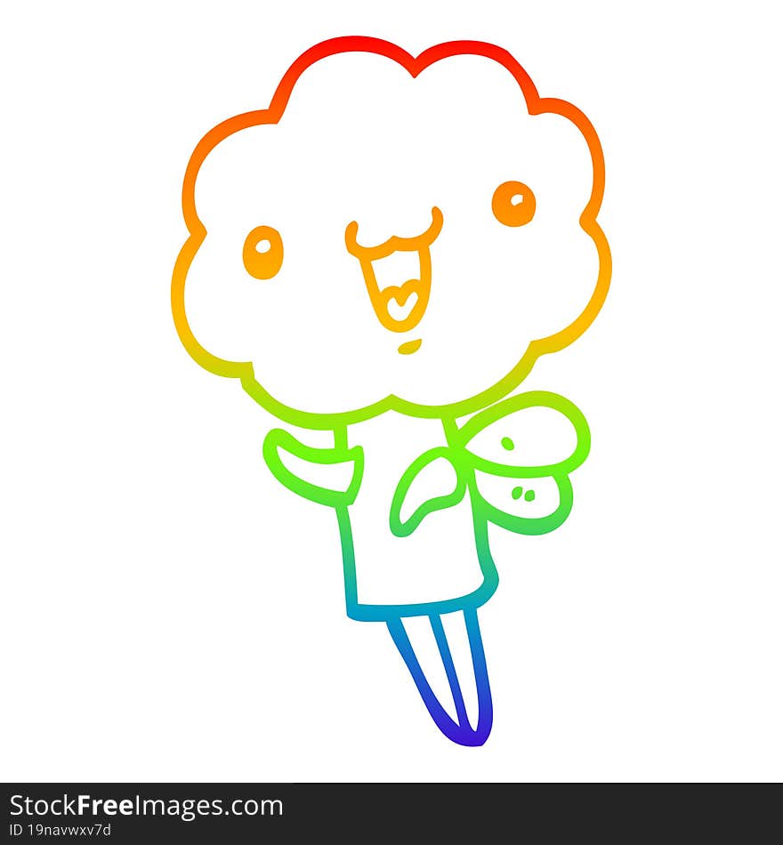 rainbow gradient line drawing cute cartoon cloud head creature