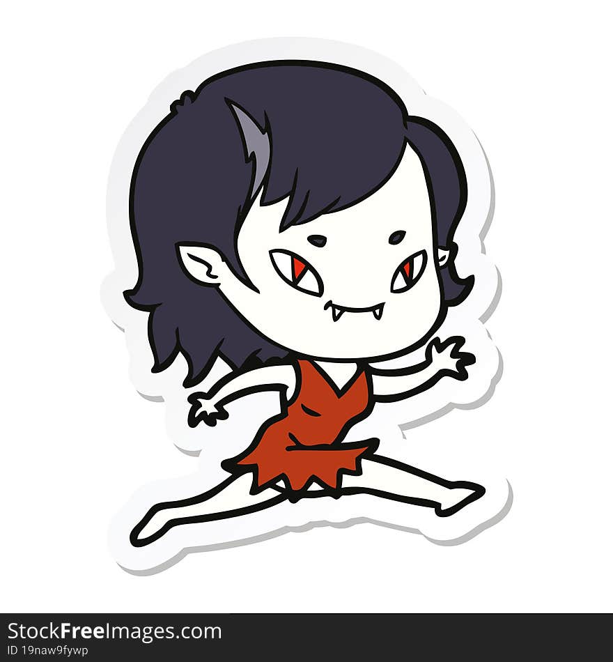 sticker of a cartoon friendly vampire girl running