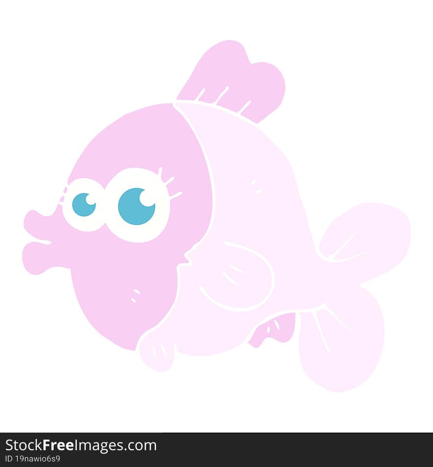 Funny Flat Color Illustration Of A Cartoon Fish With Big Pretty Eyes