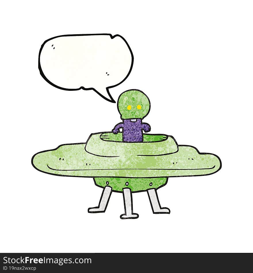 speech bubble textured cartoon flying saucer