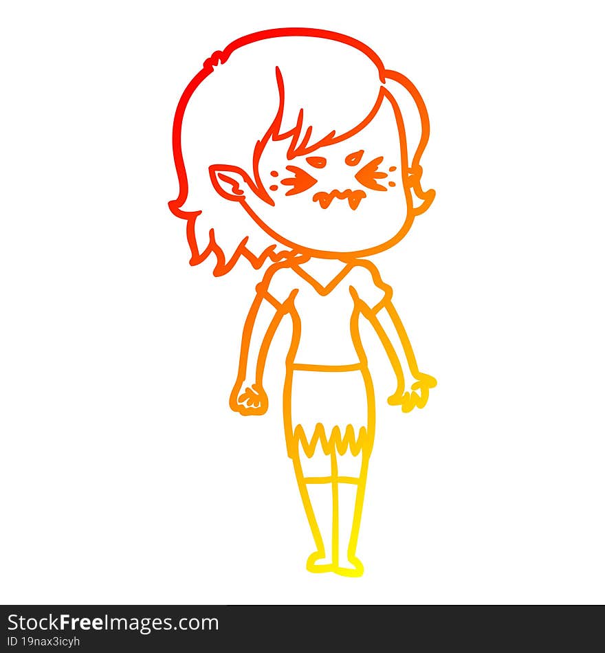 warm gradient line drawing annoyed cartoon vampire girl