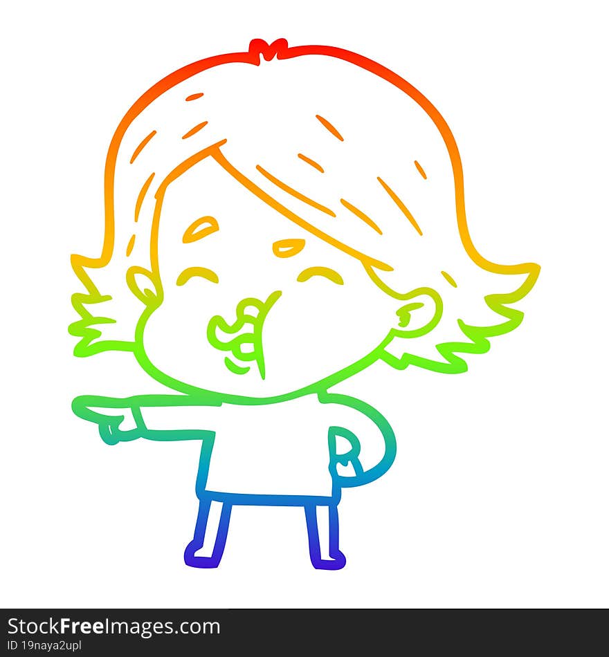 rainbow gradient line drawing of a cartoon girl pulling face