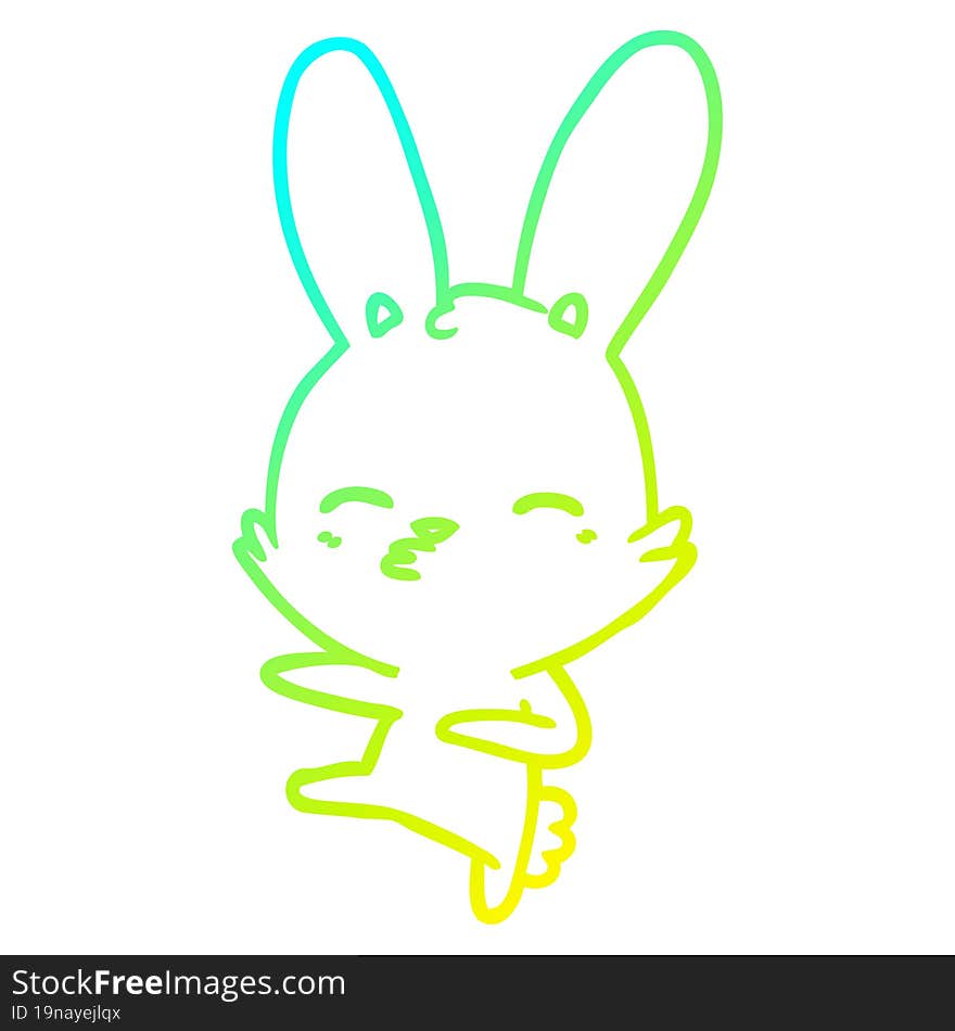 cold gradient line drawing of a curious bunny cartoon