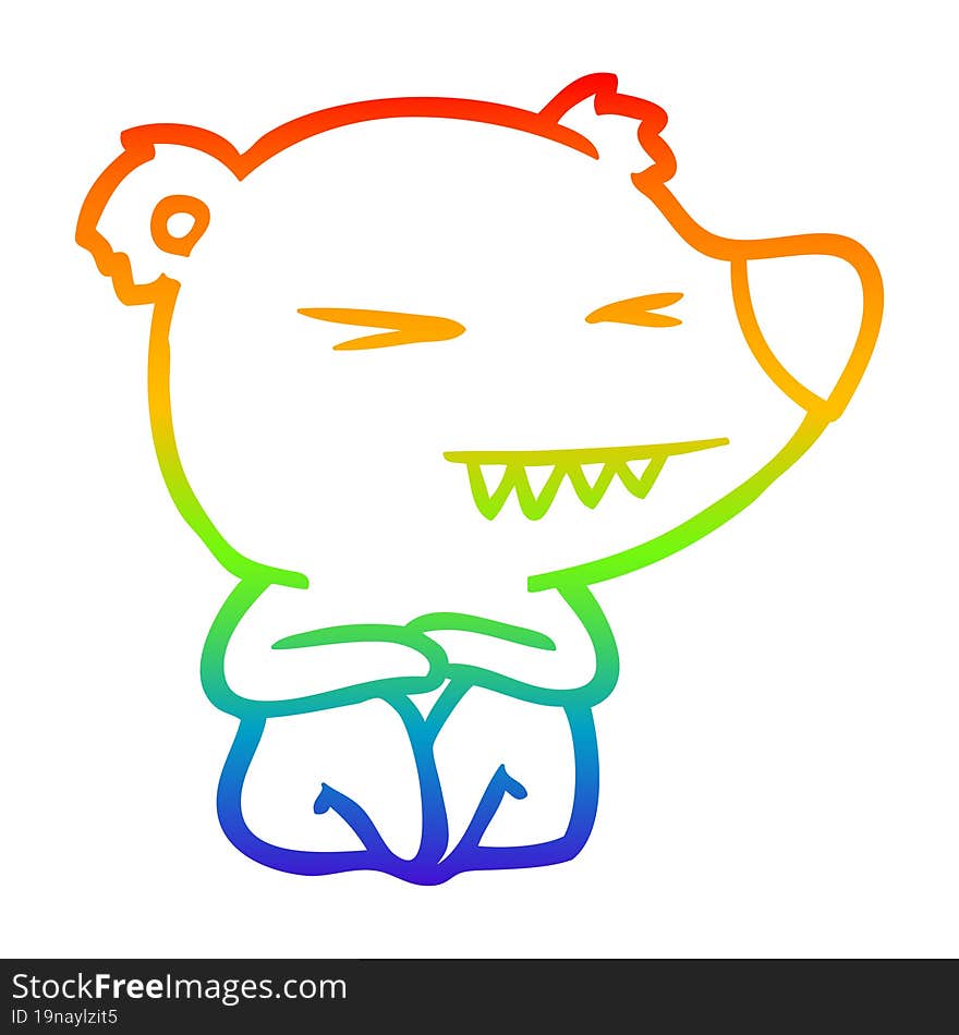 rainbow gradient line drawing angry polar bear cartoon sitting