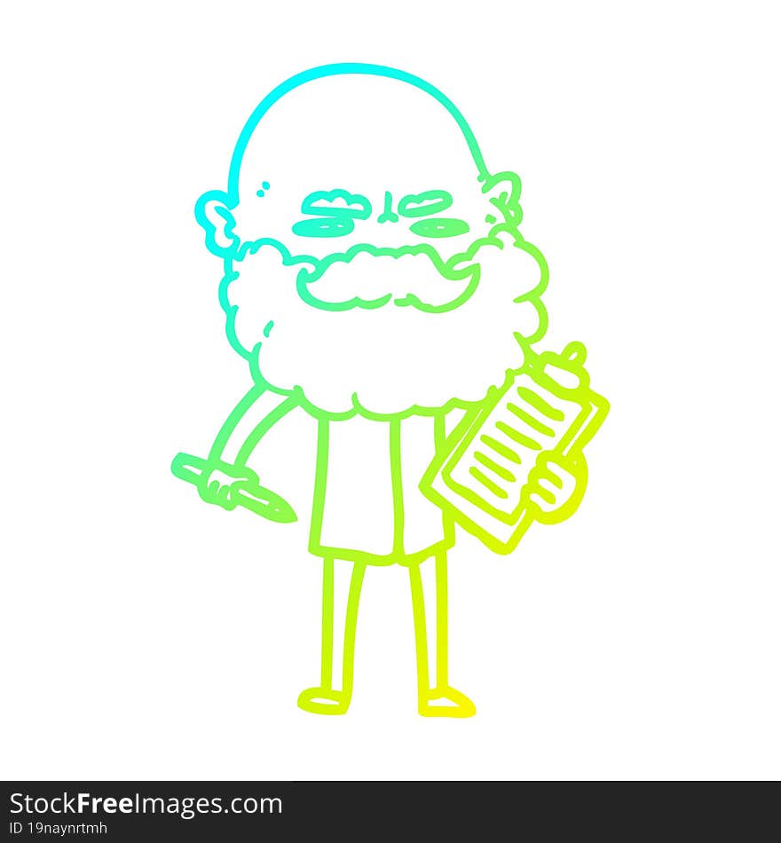 cold gradient line drawing of a cartoon man with beard frowning