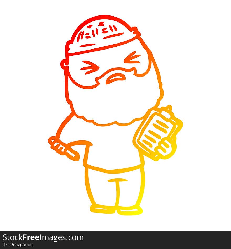 warm gradient line drawing cartoon man with beard