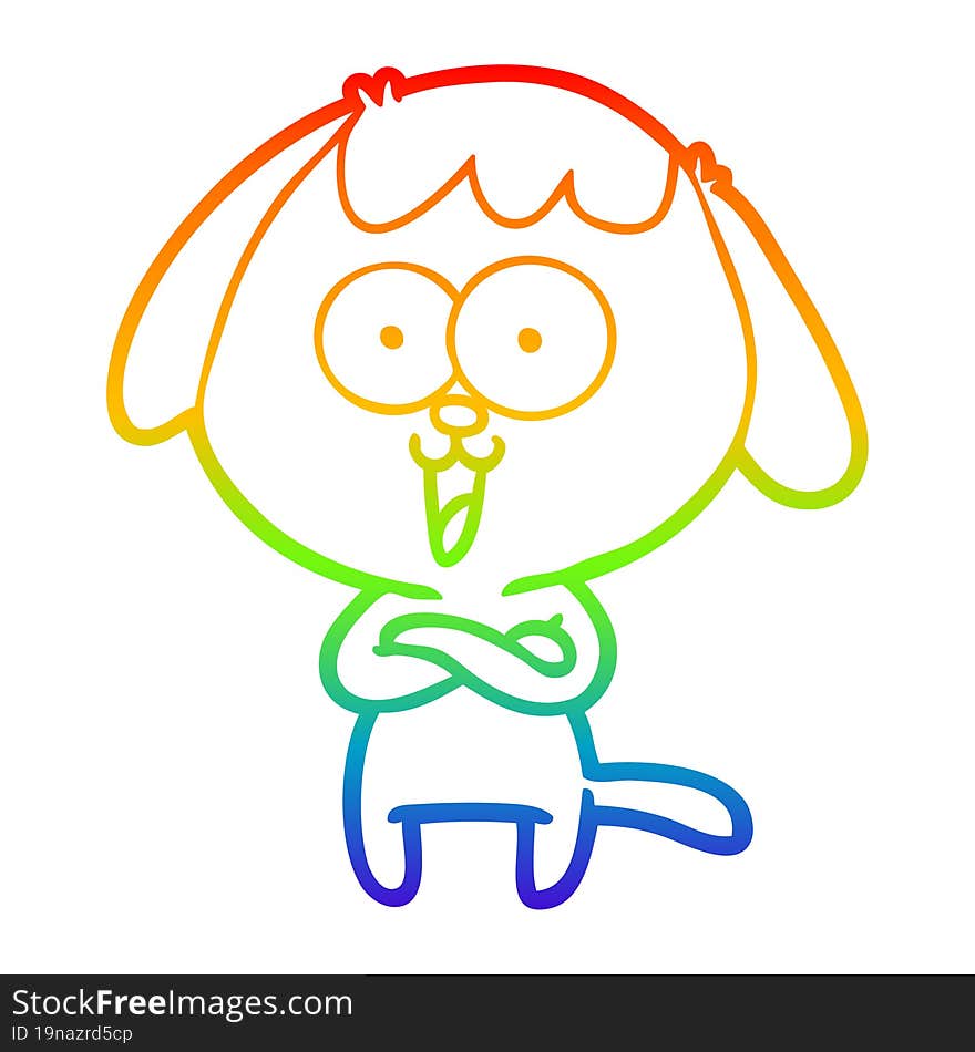 rainbow gradient line drawing of a cute cartoon dog