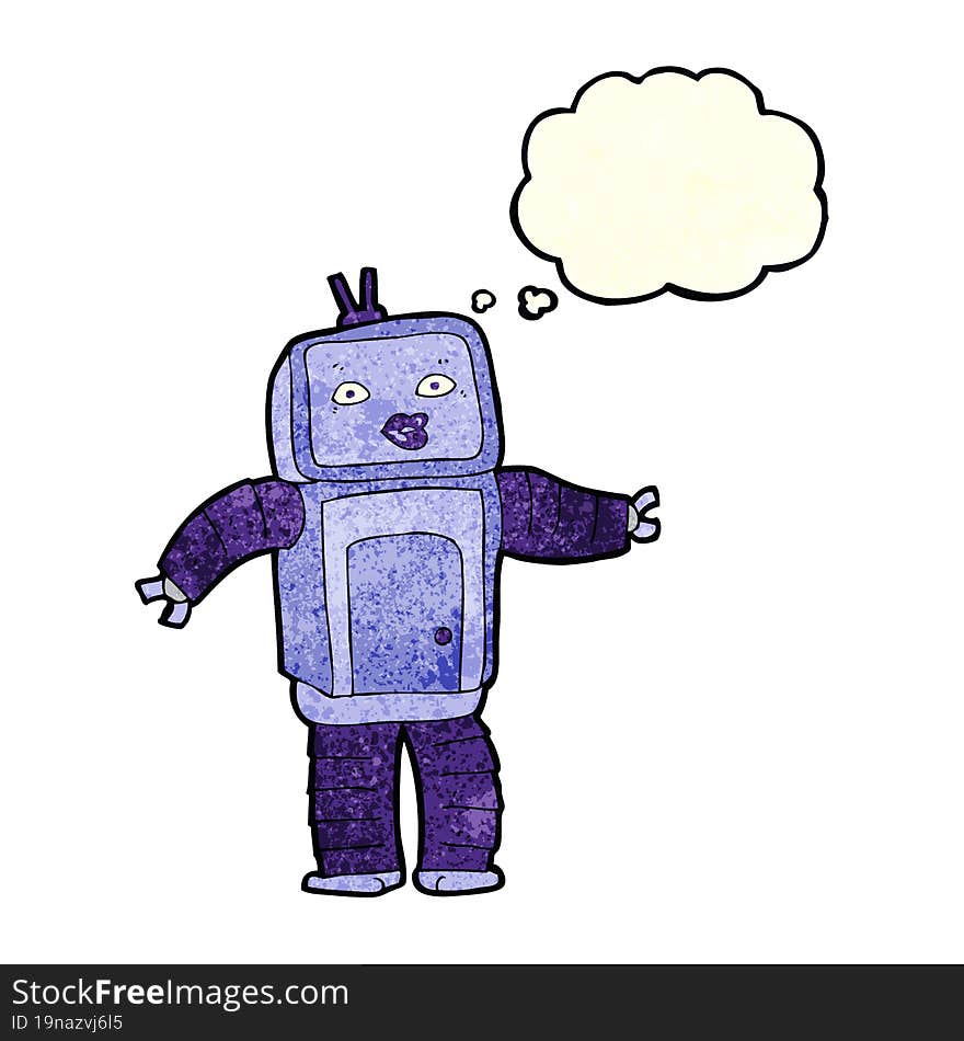 funny cartoon robot with thought bubble