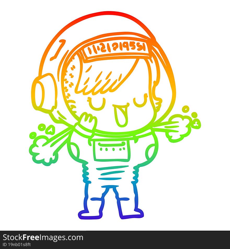 rainbow gradient line drawing cartoon astronaut woman