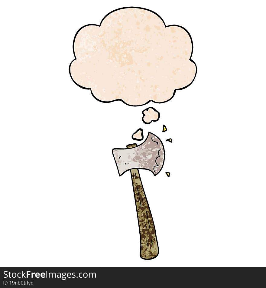 Cartoon Axe And Thought Bubble In Grunge Texture Pattern Style