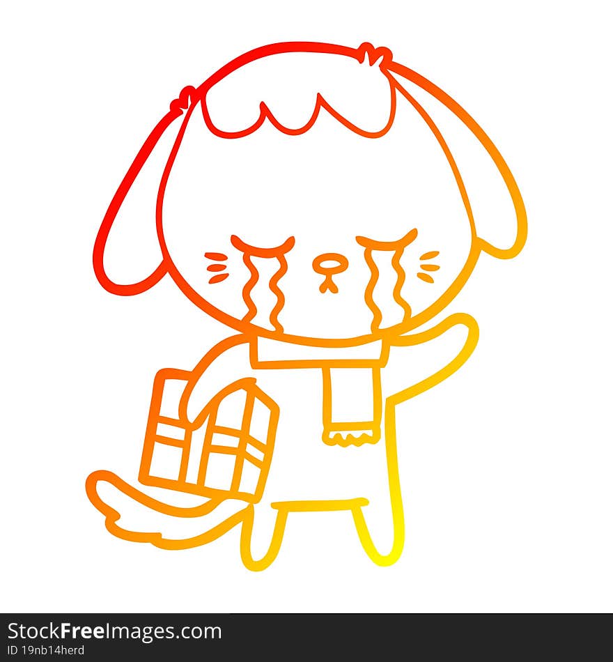 warm gradient line drawing cartoon crying dog