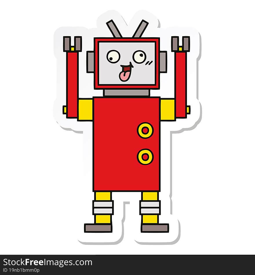 Sticker Of A Cute Cartoon Crazy Robot