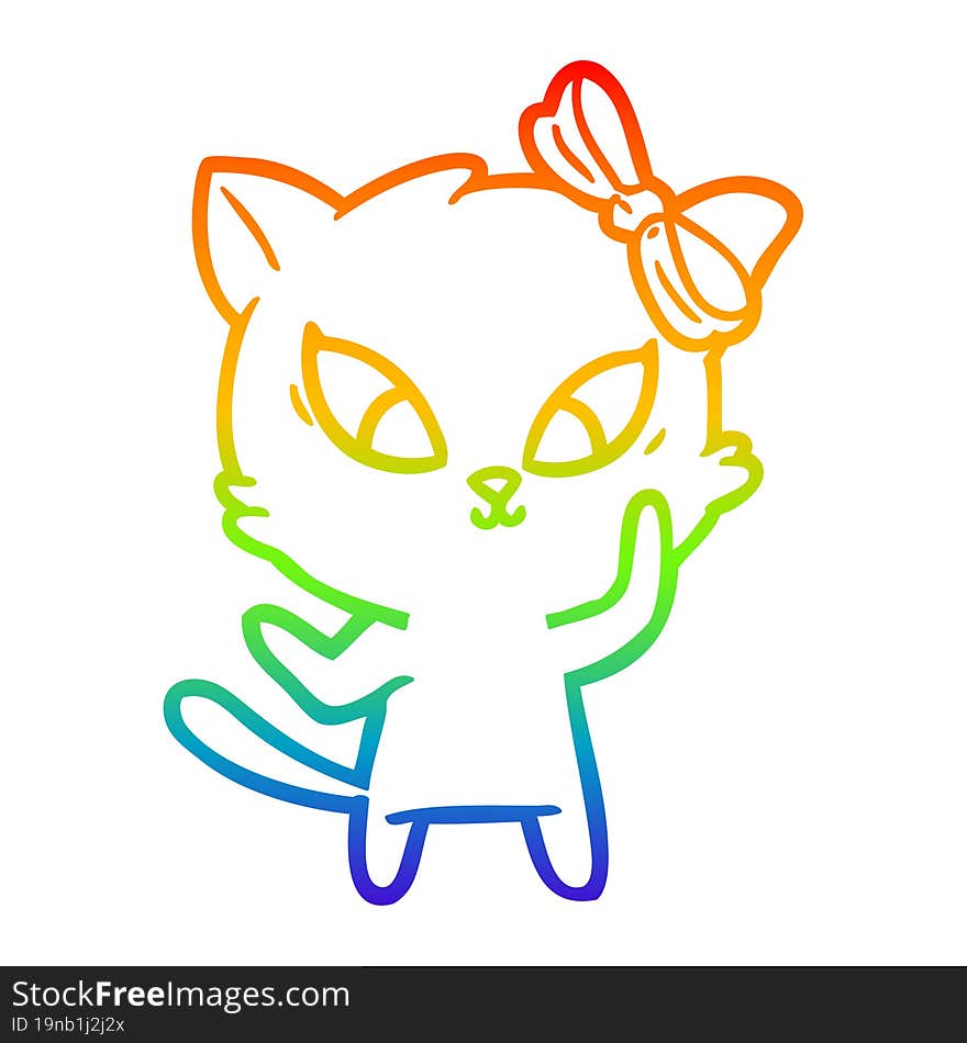 rainbow gradient line drawing of a cartoon cat