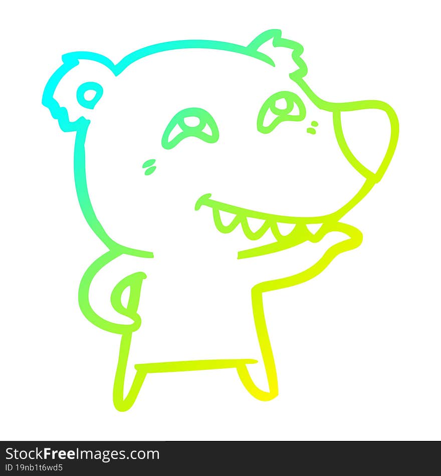 Cold Gradient Line Drawing Cartoon Bear Showing Teeth