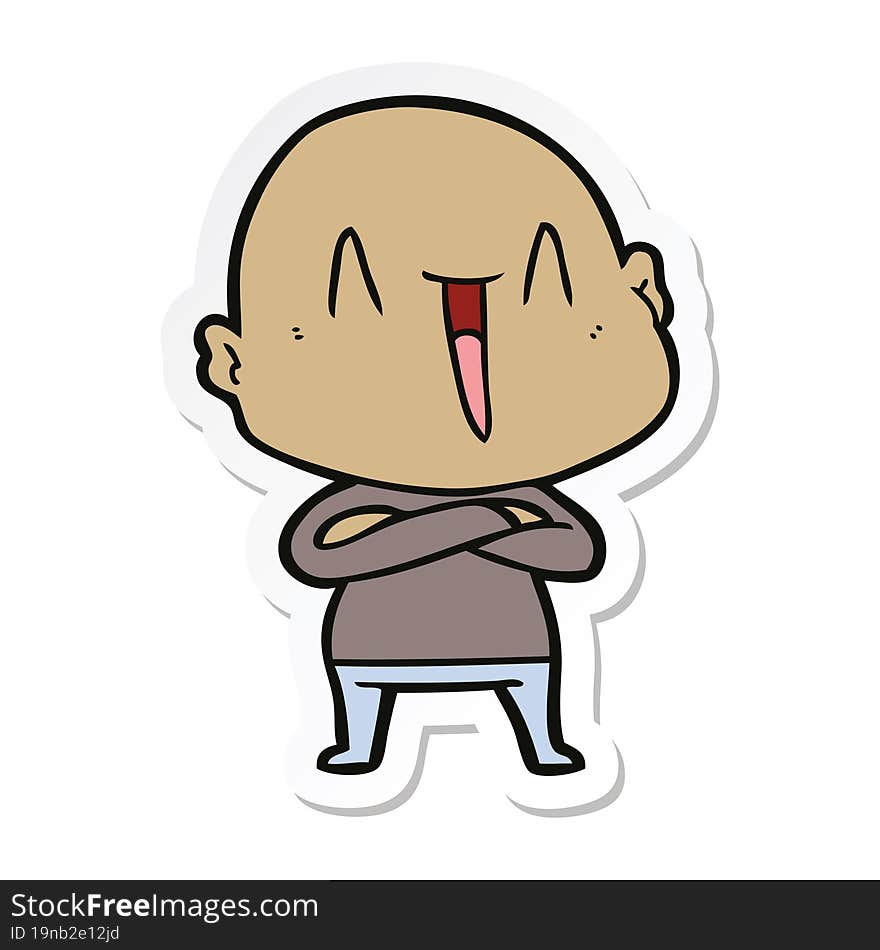 Sticker Of A Happy Cartoon Bald Man