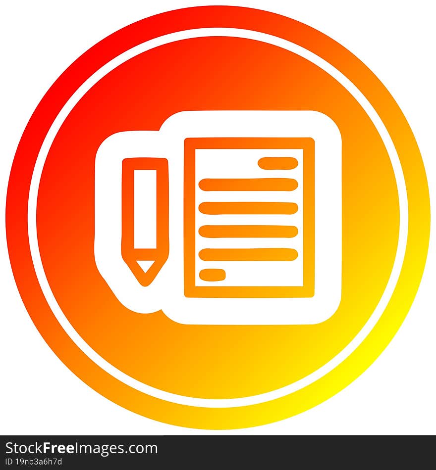 document and pencil circular in hot gradient spectrum