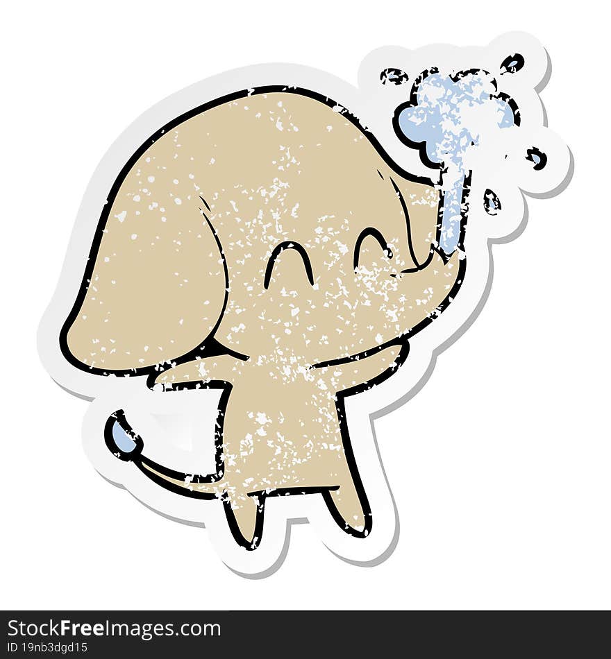 distressed sticker of a cute cartoon elephant spouting water